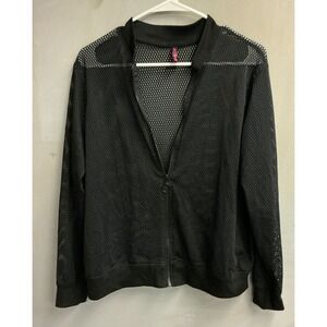 Just One Black Mesh Bomber Jacket Zip Up Sheer Sporty Top Womens 1X